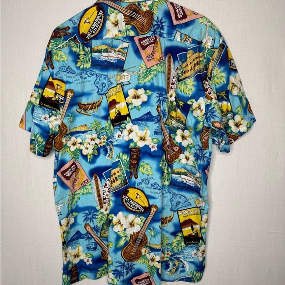 High Surf Hawaiian Button Down Shirt Short Sleeve Cotton Ukulele Floral Large - Picture 10 of 10